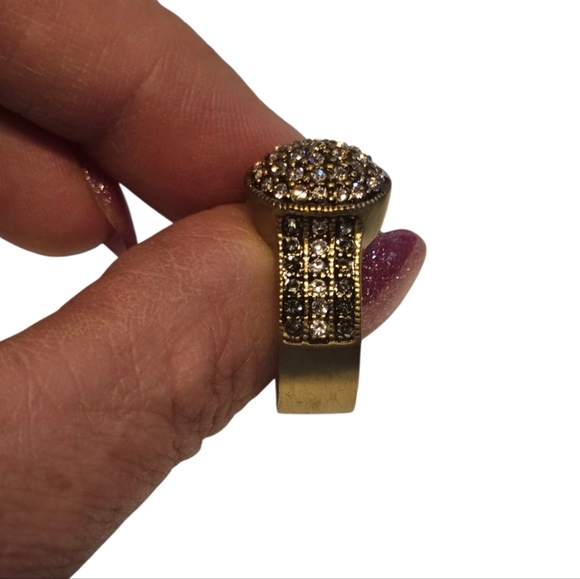 Heidi Daus Goldtone Brass Round Clear Gray Swarovski Crystal Ring 8.5 - Picture 5 of 8